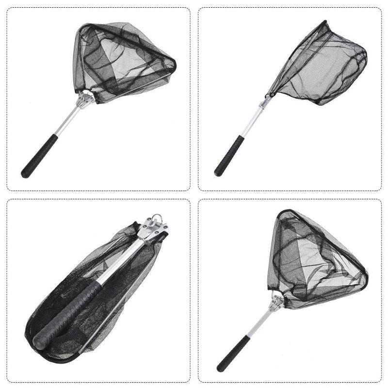 50Cm Foldable Fishing Net Retractable Stainless Steel Fishing Net Triangular Pole Folding Fly Landing Net