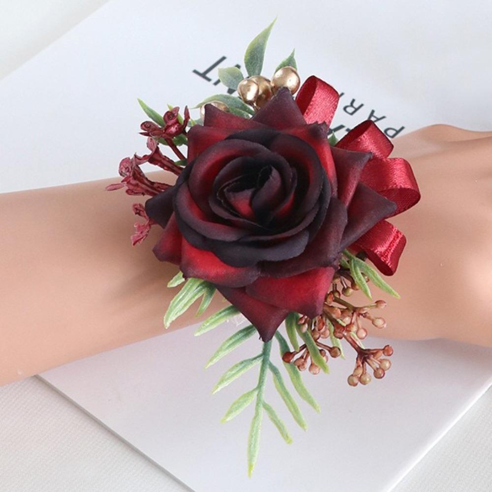 

Artificial Boutonnieres Flowers Handmade Bride Bridesmaid Flower Wedding Accessories Red Wrist Flower