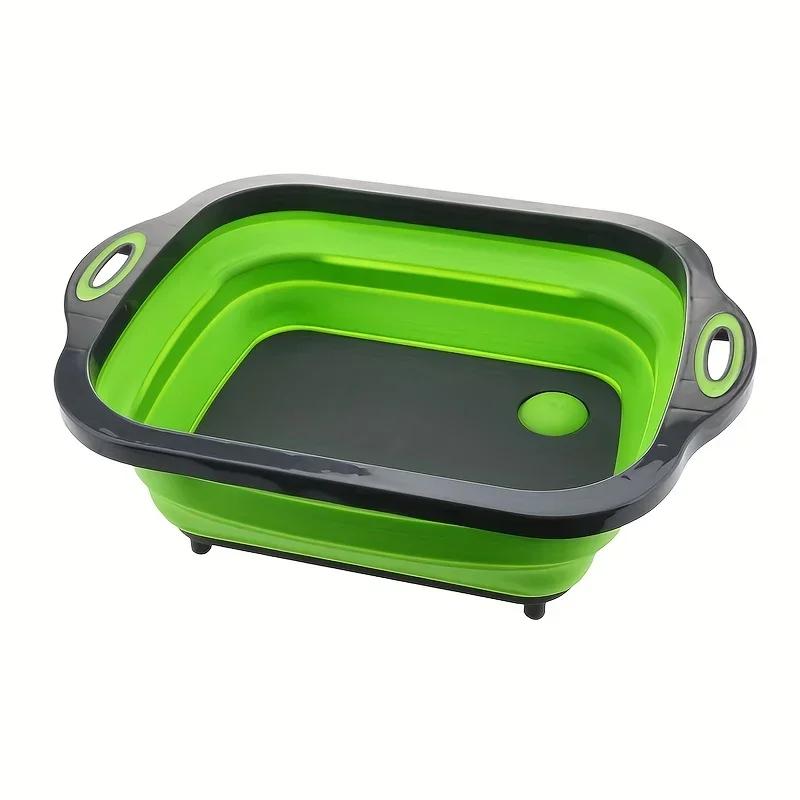 Household Kitchen Folding Wash Portable Sink Foot Bucket Cutting Board Plastic Foldable Basin Travel Outdoor Camping Tools amagi