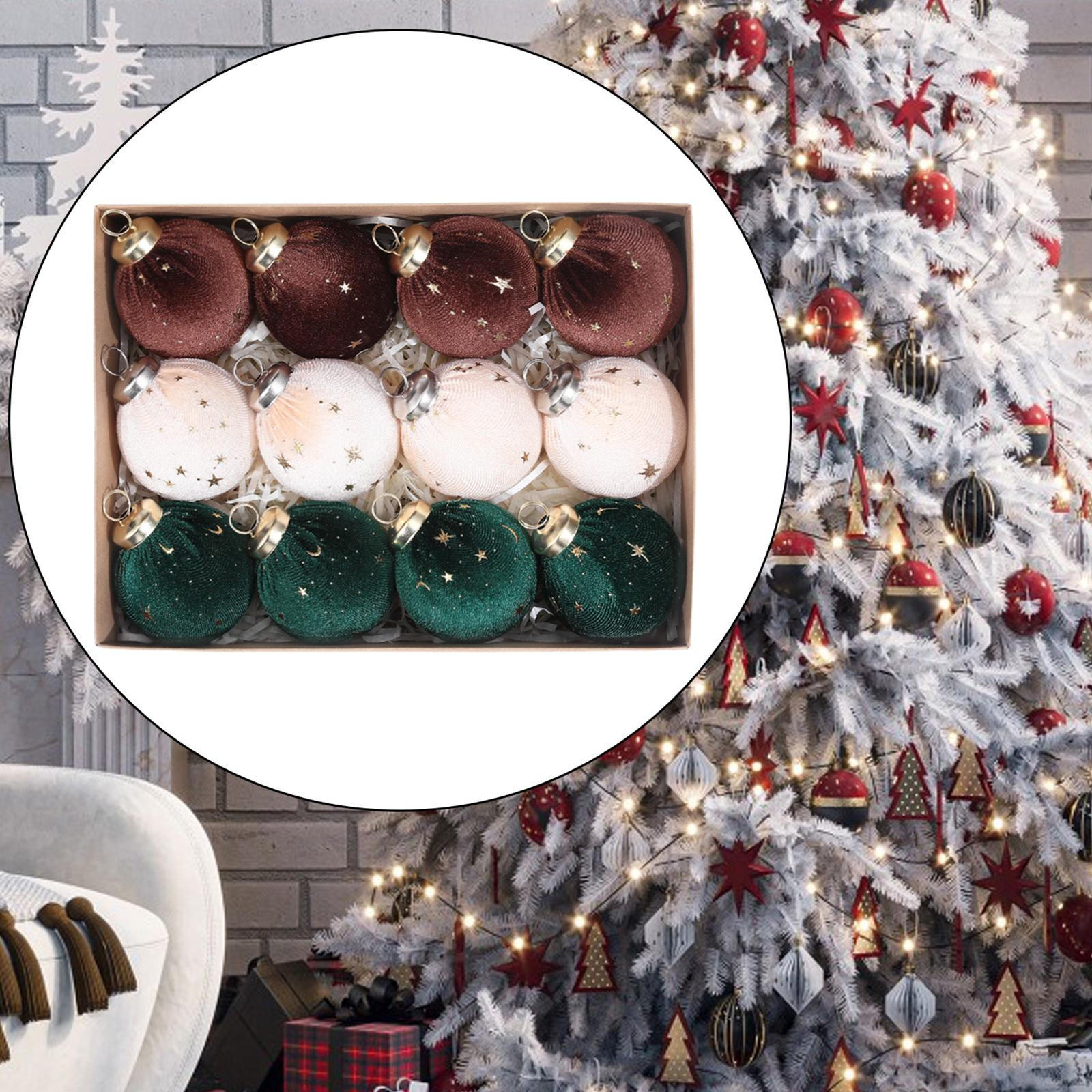 

12 штук Рождественские подвесные украшения Декоративные шары Рождественский декор для празднования Brown Beige Green