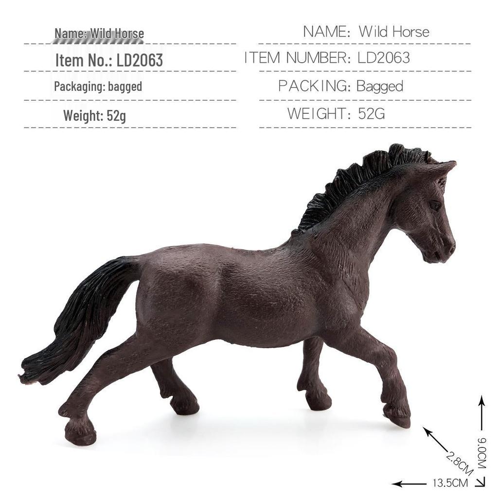 Black Stallion Foal Simulation Animal Model - Wild Horse Cognitive Toy Ornament for Children