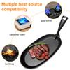 10.6 X 6.89in Cast Iron Sizzler Pan Oval Shape Steak Plate Fajita Skillet Sizzle Griddle Fajita Server Plate for Home Restaurant