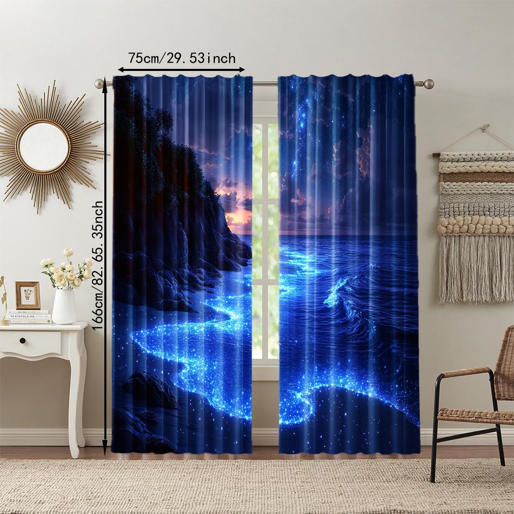 Set Of 2 Versatile Polyester Transparent Curtains Home Decoration Beach Night Scene Theme Use Bedrooms Living Rooms Curtain For Area Made