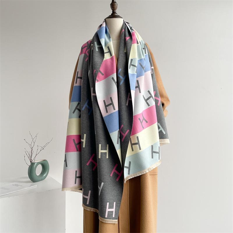 New temperament imitation cashmere warm scarf simple letter scarf colorful striped outer shawl with coat
