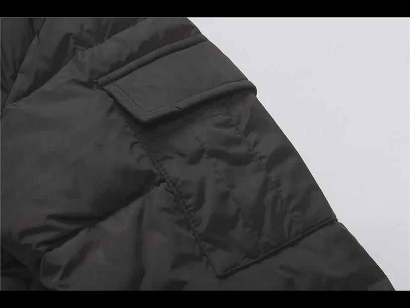 Men's Winter Long Loose-Fit Down Coat with Detachable Hood and Double Zipper