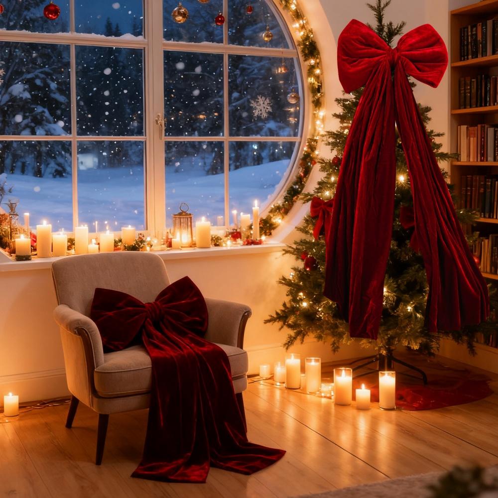 Extra-Large Christmas Bow Rich-Colored Velvet Christmas Bow Decorative Christmas Bow Elegant For Large Gifts Room Decoration