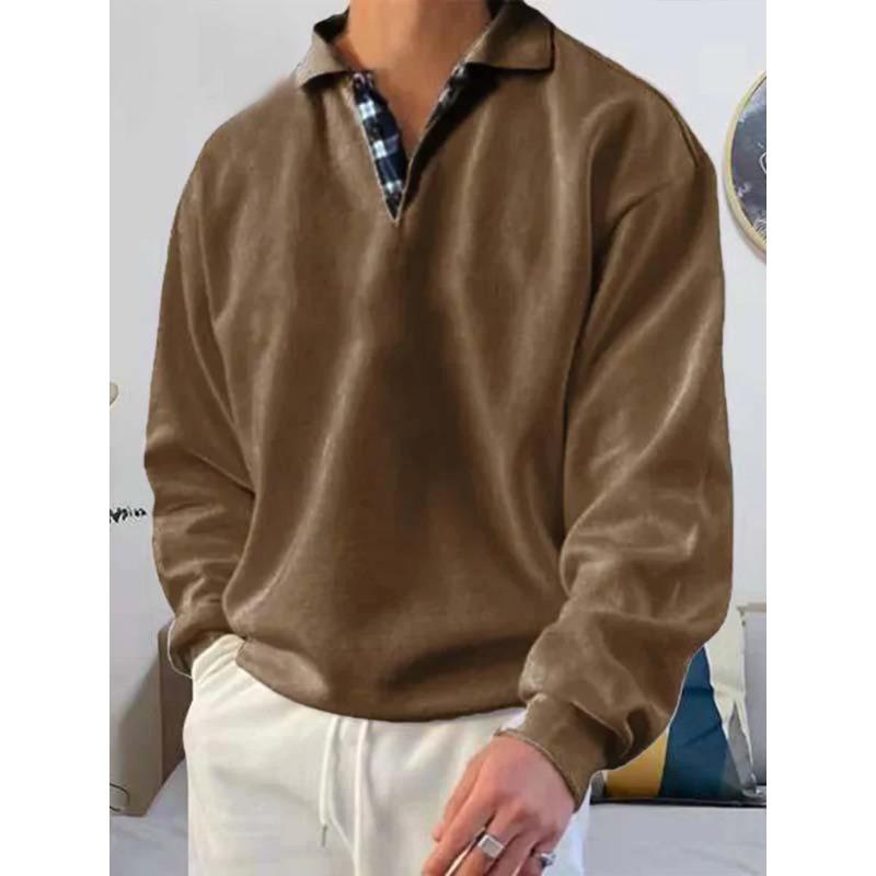 Men Solid Simple Sweatshirts Fashion Splicing Lapel Pullover Hoodie Casual England Style Button Design Long Sleeve