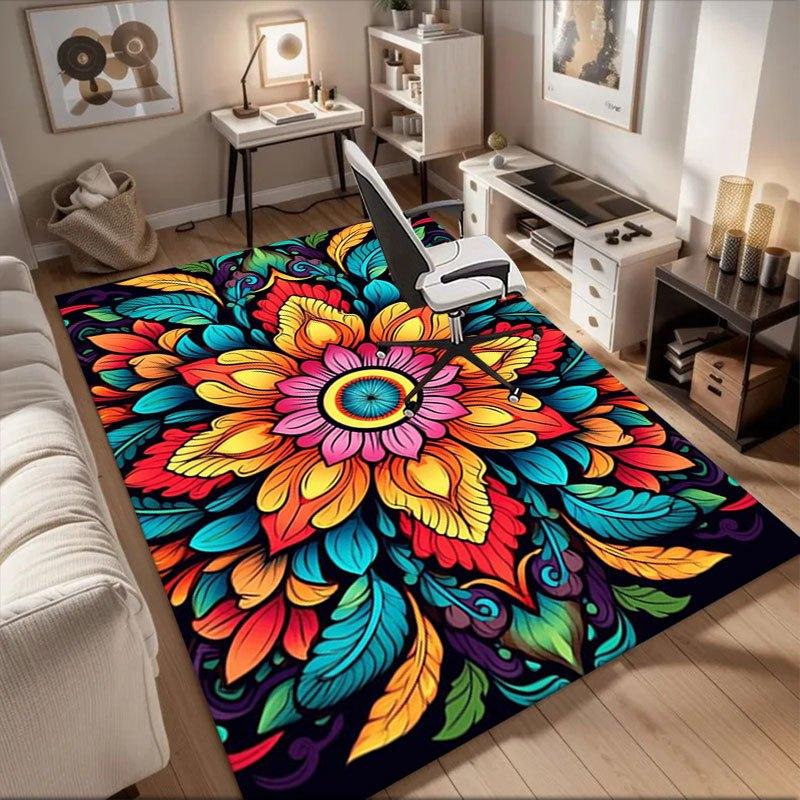 

Vibrant Mandala Art Print: Colorful Floral Design for Home Decor Office Mat Home Decor Office Desk Chair Rugs Chair Carpet for office Chair 60cm by 90cm