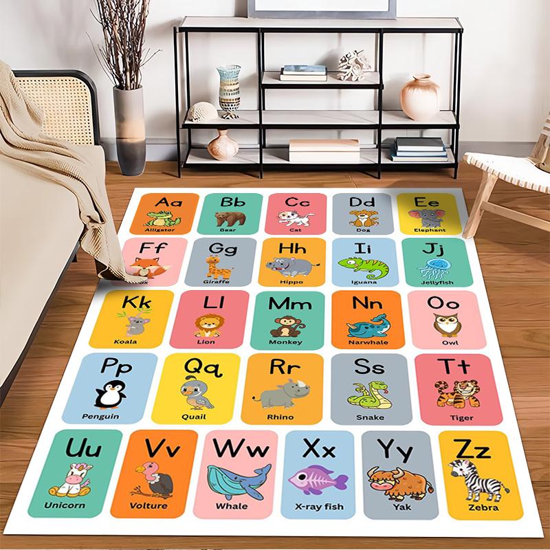 Alphabet Animal Print Carpet Non-slip rug suitable for living room and bedroom sofas.