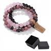 Set van 3 Armbanden 8mm Natuursteen Rozenkwarts Rhodoniet Zwart Onyx