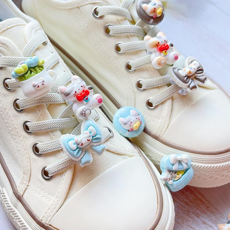 Cartoon Cat Shoelace Buckle for Children's Air Force 1 Skate Shoes - White Accessories Pendant