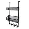 Adjustable Over The Door Hooks Organizer Metal Hanger Storage Rack with 2 Mesh Basket and Coat Hooks for Bathroom