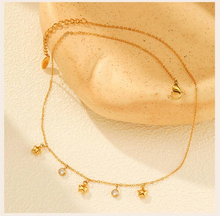 Heart Star Necklace for Women, Cubic Zirconia Stone Charms Necklace Adjustable, Stainless Steel Fashion Jewelry