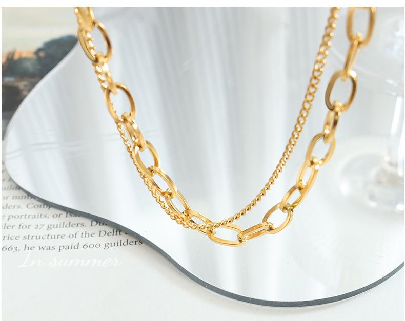 European Style 18K Gold Plated Titanium Steel Queen Portrait Double Layer Necklace