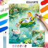 Oil Painting Handcolored Painting Girl On Leaf Boat with Duck River Scene Living Room Decoration Hanging Painting Wall Painting