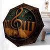 Golden Musical Notes on Wooden FrameUmbrella, PortableFold Compact Umbrella for Men & Women Gift