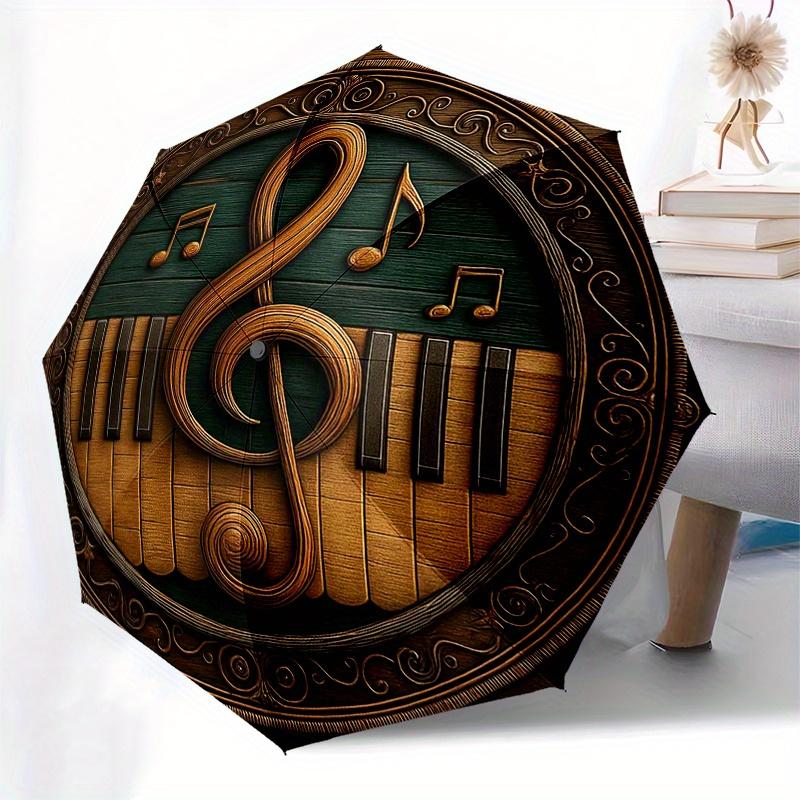 Golden Musical Notes on Wooden FrameUmbrella, PortableFold Compact Umbrella for Men & Women Gift