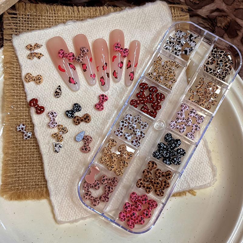 Korean Style Sweet Resin Bowknot Ribbon Butterfly Leopard For Nail Art Glitter Charm Decor Diy Manicure Art Accessories