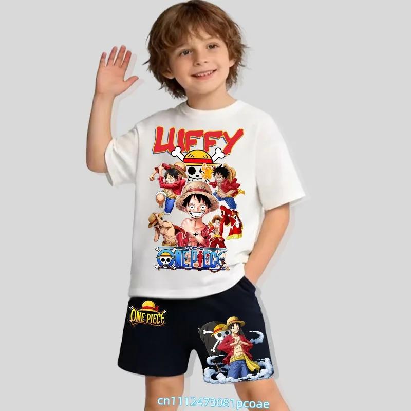 One Piece Children's Polyester Short-Sleeved Shorts Set with Cartoon Print - Boys' Sports Shirt for Summer T-Shirt Set of 2 Pieces