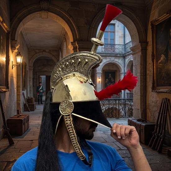 

Pickelhaube Helmet Brass Cavalry Headgear with Red Plume LARP Gift