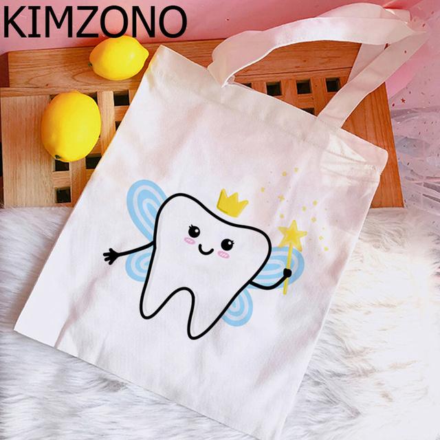 Ząb i dentysta graficzna torba na zakupy torebka bolso torba na zakupy wielokrotnego użytku boodschappentas string ecobag net custom