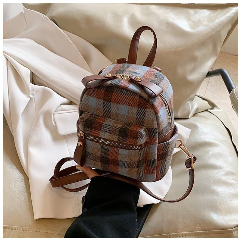 Schoolbag backpack autumn and winter new plaid backpack student girl trend line fashion high sense bag women's bag