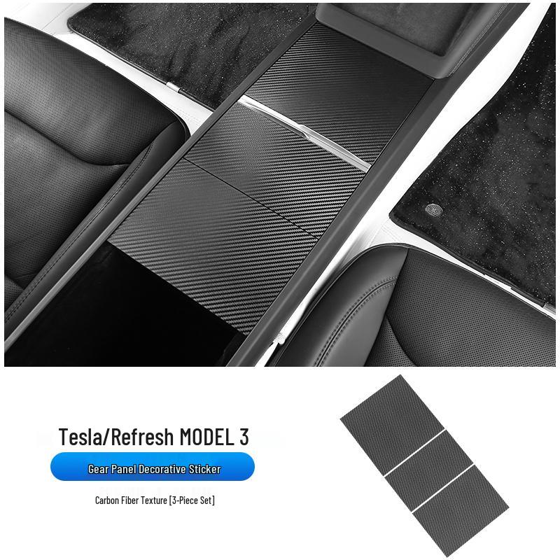 Tesla Model Y/3 Carbon Fiber Texture Center Console Trim Accessories
