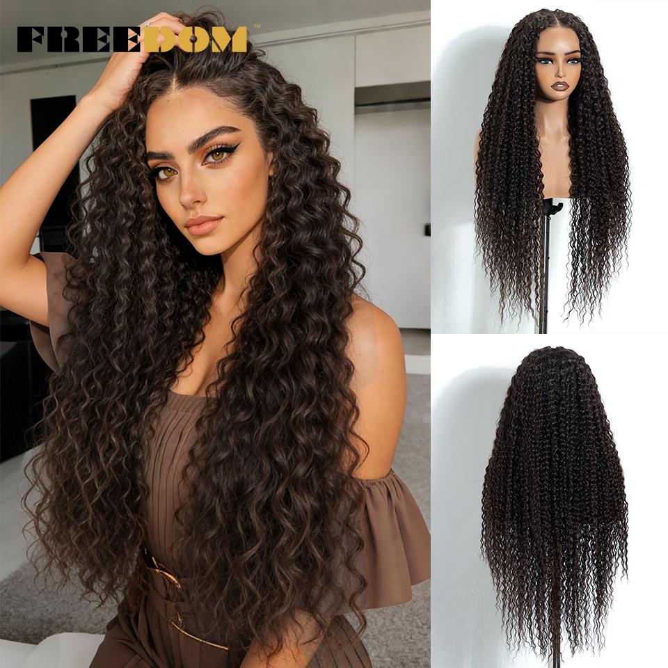

FREEDOM 6x4 Synthetic Lace Front Wigs For Women 32 Inch Pre-cut Long Curly Lace Wig Pre-plucked Ombre Brown Blonde Glueless Wigs (as the picture,32inches)