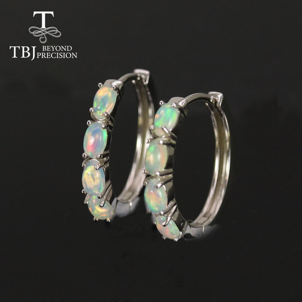 2022 Creolen-Ohrring, oval, 3 x 5 mm, natürlicher Äthiopien-Opal, Tansanit, Aquamarin, Edelstein, feiner Schmuck aus 925er Sterlingsilber für Frauen