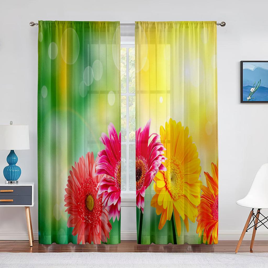 Blommande Träd Körsbärsblom Lila Gul Vita Blommor Skir Voilegardin för Vardagsrum Sovrum Inredning Tyllgardiner Draperier