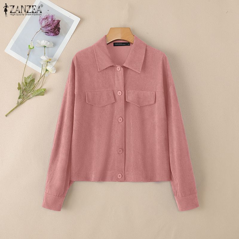 ZANZEA Women Turn Down Collar Loose Casual Long Sleeve Blouse