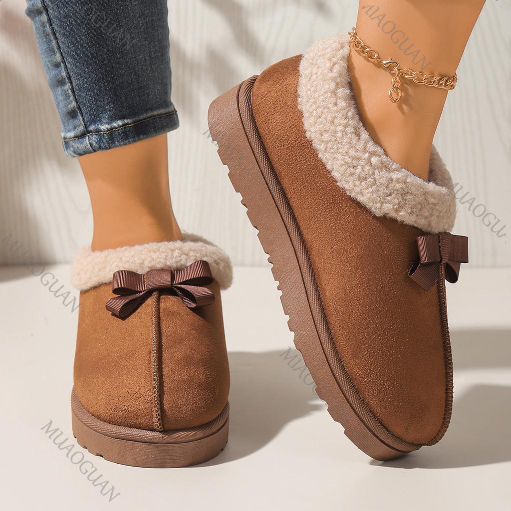 Fashion Flat Bottom Cotton Shoes for Women Winter Casual Slip On Snow Boots Solid Comfortable Padded Warm Female Outside Short Botines