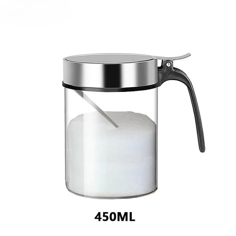 

1 шт. Стеклянная банка для специй с крышкой из нержавеющей стали и ложкой, бутылочка для приправ, солонка, набор кухонных принадлежностей для хранения, коробки для специй
