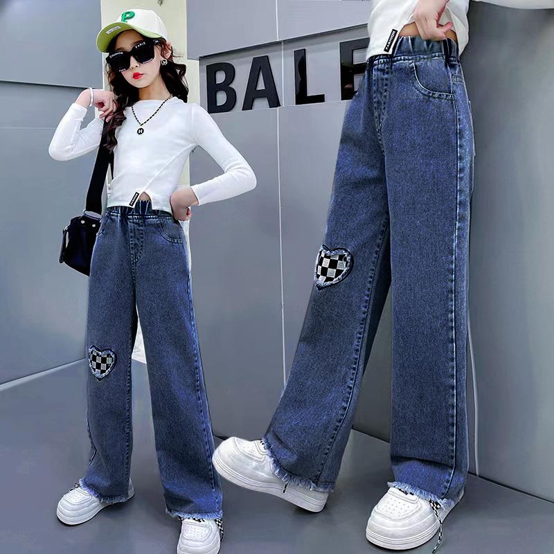 Spring Teen Girls Fashion Casual Wide Leg Cargo Jeans