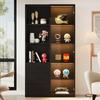 LED Display Cabinet 80 X 40 X 160 Cm - Bookcase with Tempered Glass Door and LED Lighting, 3 Drawers and 3 Open Compartments, Multicolor LEDs