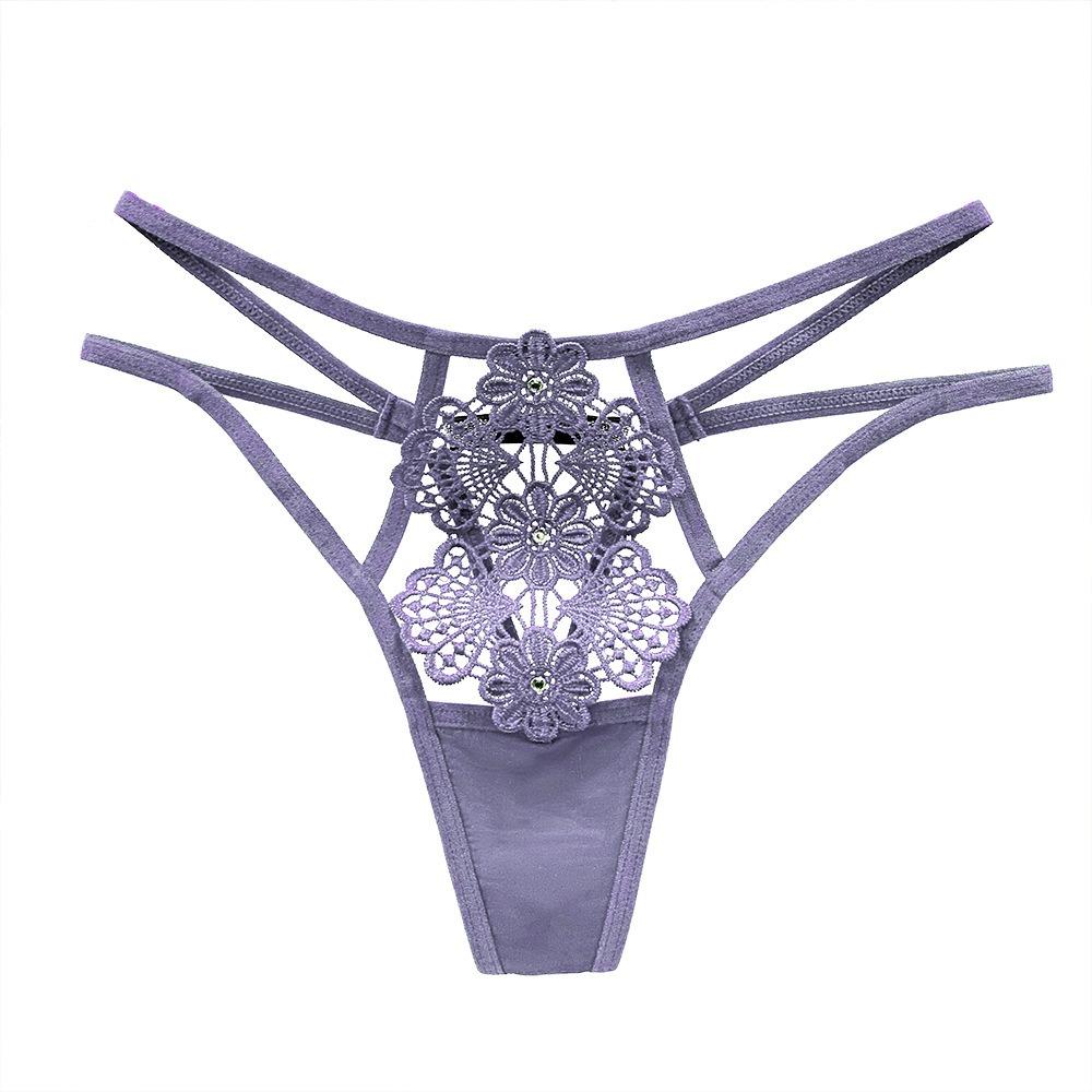 French Light Luxury Hollowed-out Thong Female Temptation Hot Diamond Embroidery Perspective Interwoven Thin Strap Sexy Underwear