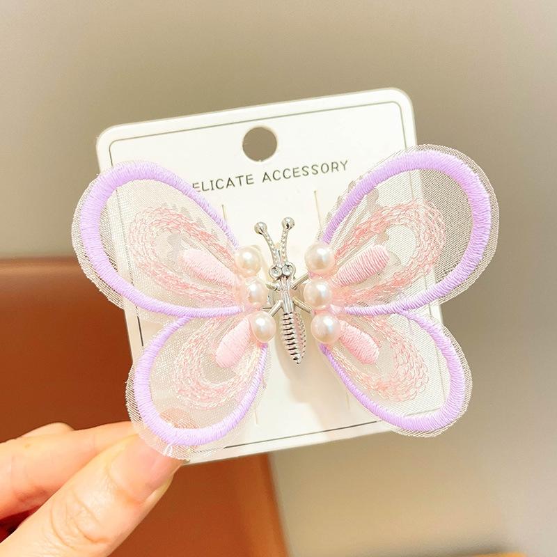 

Заколка-бабочка для девочки, вышитые заколки-автоматы, сказочная заколка для волос, детское украшение для волос, заколки, головной убор, милые аксессуары для волос фиолетовый