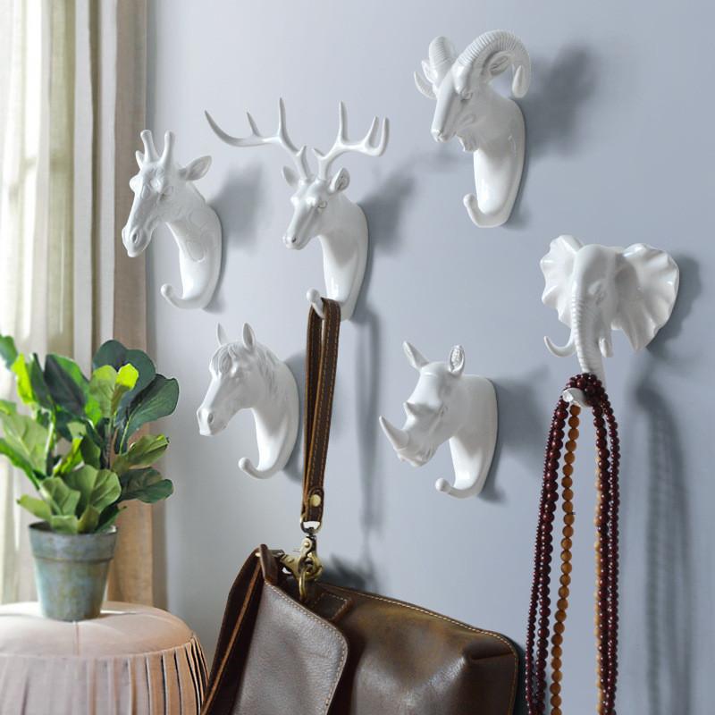 Elegant White Deer Head Wall Hook No Drill Required Strong Adhesive