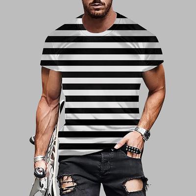 Nowy Letni Męski T-shirt Modowy Osobowość Paski Nadruk Męski T-shirt Top