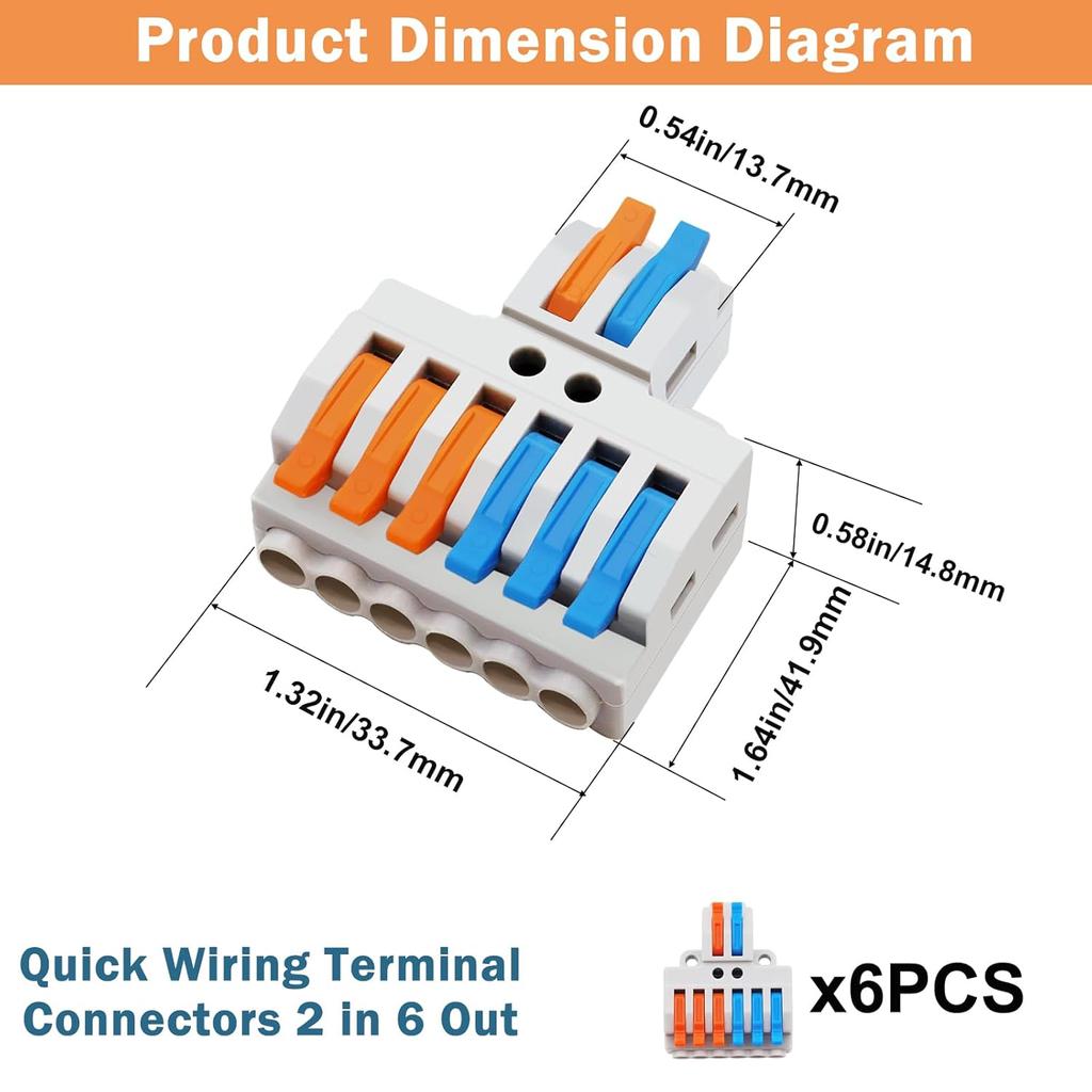10PCS SPL2/3 Connector Wiring Terminal Quick PCT Lamp Wire Connector Parallel Wire Junction Box 2 In Multiple Out Splitter