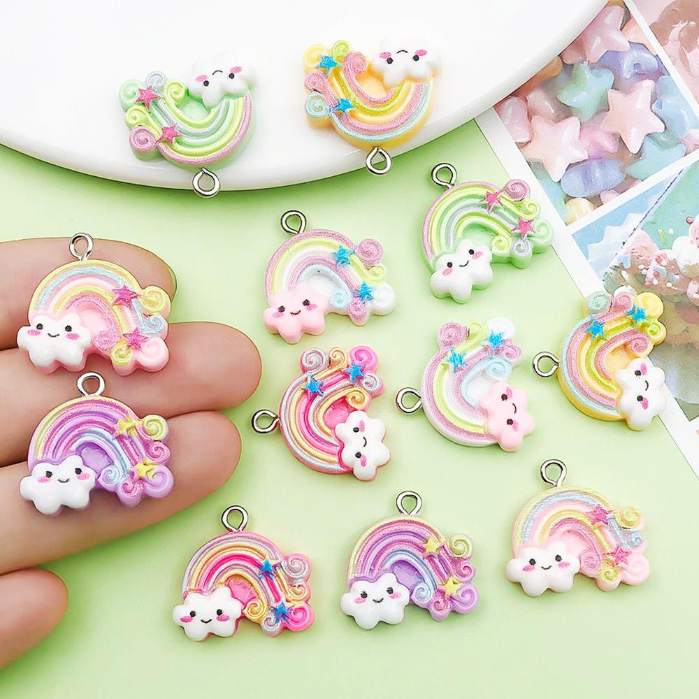 Set of 12 Colorful Resin Cartoon Star, Cloud & Rainbow Charms for DIY Jewelry Making