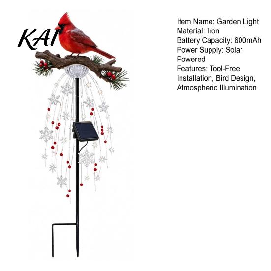 Solar Powered Landscape Path Markers Red Bird Garden Stake Light, Waterproof Lamp with Warm Glow, Lights Outdoor Metal Yard Decor