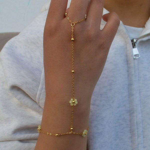 Vintage Zircon Rose Flower Finger Chain Bracelet for Women Stainless Steel Gold Plated Thin Chain Bracelet Waterproof Jewelry