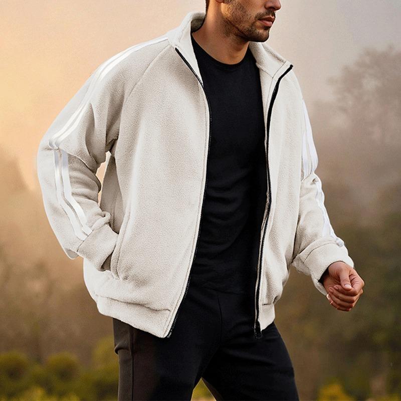 

New Men s Zipper Cardigan Long-sleeved Sweatshirt Trendy Versatile Polar Fleece Top Jacket L off білий колір
