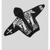 Oversized Hooded Zip-Up Sweatshirt With 3D Cross Letter Print Streetwear Unisex Casual Top