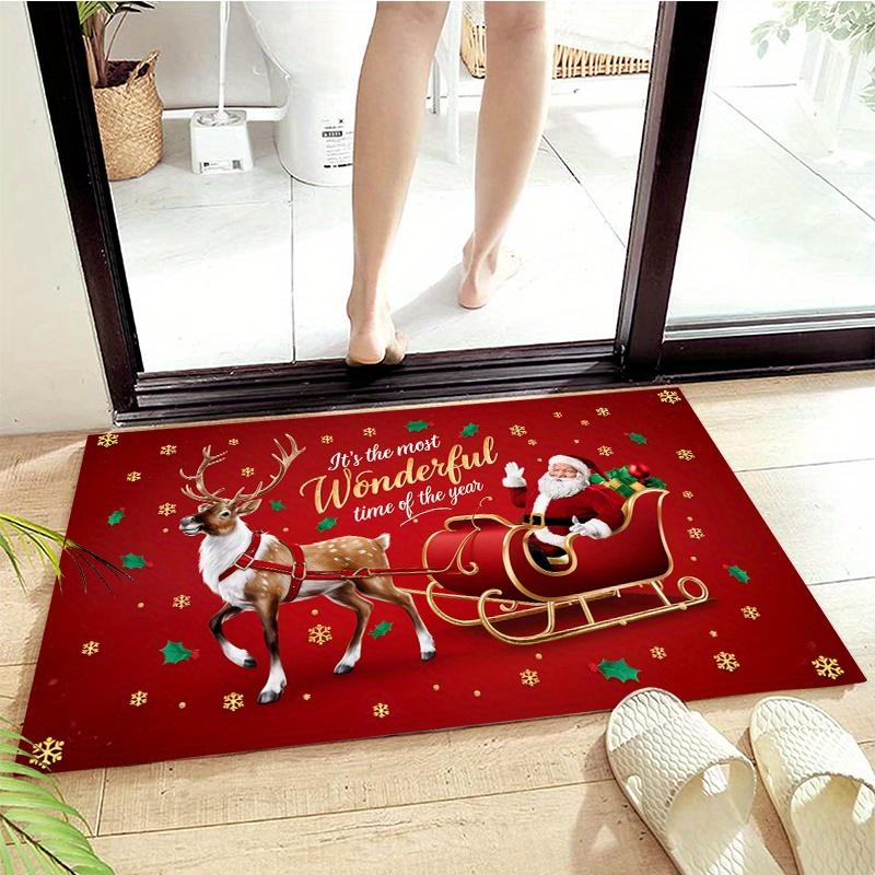 Extra Thick Flannel Christmas Floor Mat, Super Soft Absorbent Rug for Kitchen Bedroom Living Room, Festive Holiday Home Decor