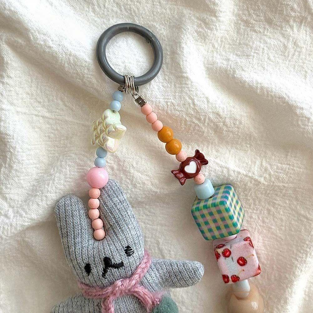 Short Bracelet Rabbit Phone Strap Bag Charm Beaded Phone Chain Mobile Phone Lanyard  Bag Keychains