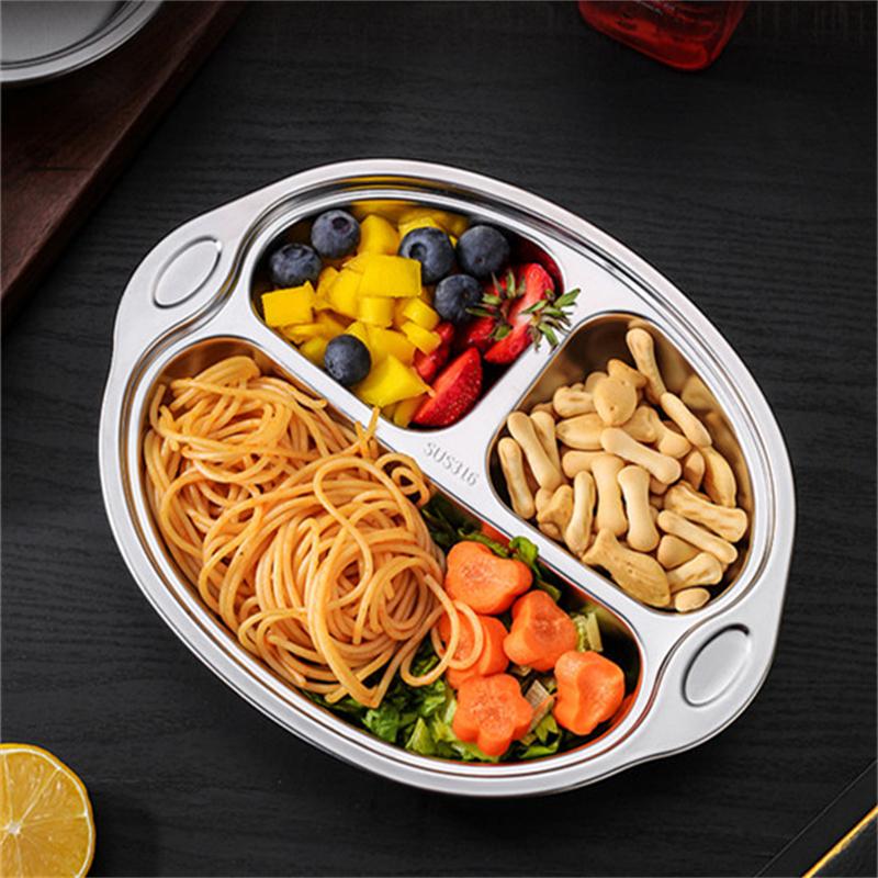 304 Stainless Steel Dinner Plate Food Grade Divided Serving Tray Kitchen Dishes Lunch Container For School Canteen Tableware
