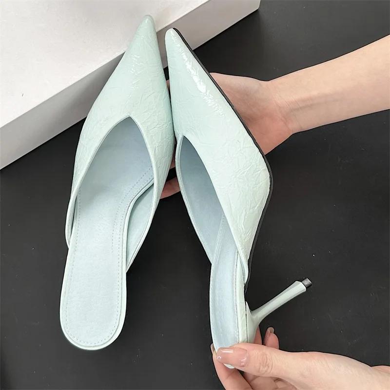 Sexy Elegant Shallow Pointed Toe Mule Women Slippers Pumps Fashion Thin High Heels Stripper Dress Ladies Shoes