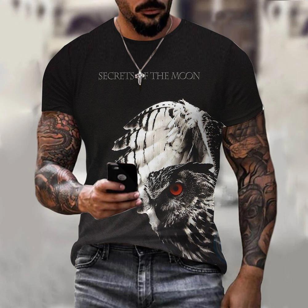 Animal Owl Graphic 3D Printed Summer Men's O-Neck T-shirt Casual Short Sleeve Oversized Pullover Fashion Streetwear Men Clothing